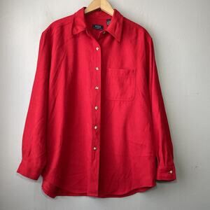 Crazy Horse Button Up Shirt Oversize Large Christmas Red Top Micro Suede Country